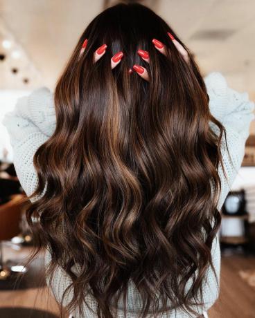 Deep Brunette Hair with Caramel Highlights