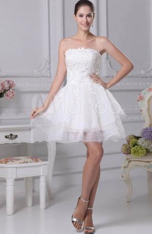 Vestido curto para coquetel A Line Lace Strapless Organza Tiered Homecoming Dress