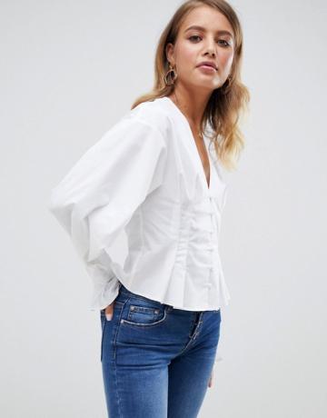 Μπλούζα Asos Design Oversized σε βαμβάκι με κουμπί μέσα