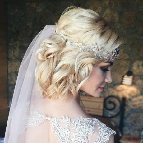 Curly Blonde Bob Bridal Hairstyle