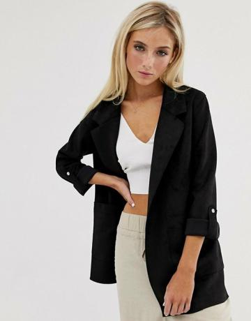 Pull & bear Faux Suede Throwon Jacket In Black
