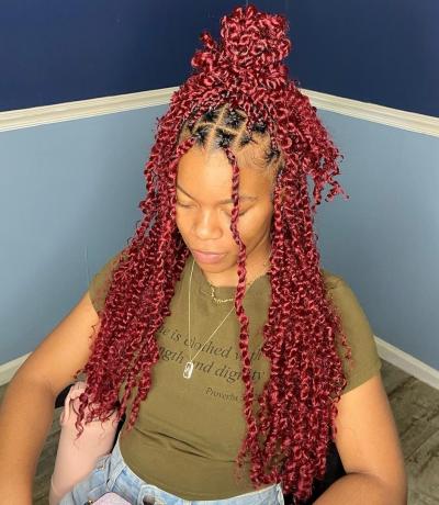 Half-Up Bun for Red Passion Twists