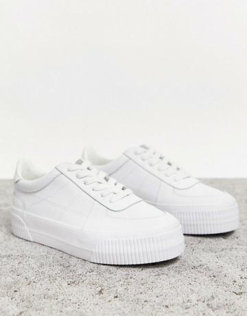 Asos Design Depart Leather Chunky Sneakers Σε Λευκό