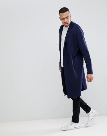 Asos Design Tall Longline Knitted Duster Jacket Navy