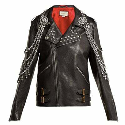 Шкіряна байкерська куртка " Янкі" з кристалами | Gucci