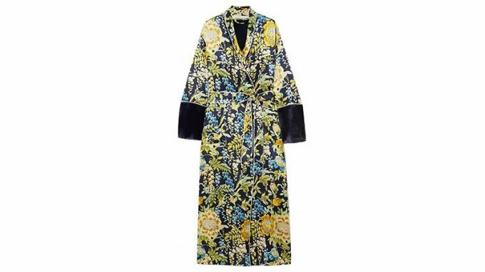 Olivia Von Halle -förmåga Velvet Trimmed Floral Print Silk Satin Robe