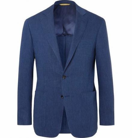 Plava Kei jakna za odijelo od platna i vune s tankim krojem