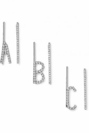 Lelet Ny alfabēta komplekts no diviem sudraba toņu kristāla matu slaidiem