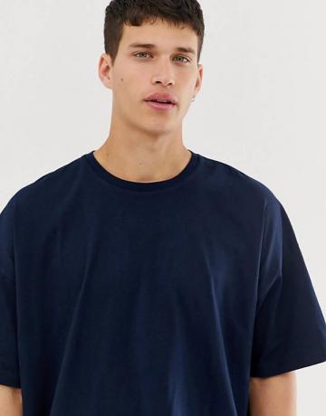 Asos Design Oversized T -shirt med rund hals i marinblå