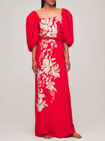 Johanna Ortiz hímzett selyemkrém hosszú ruha
