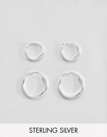 Brinco de argola Asos Design em prata esterlina 12 mm e 9 mm