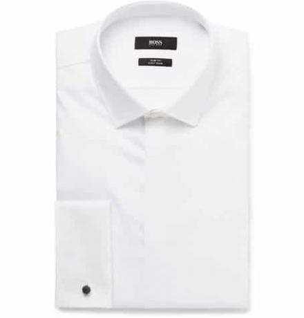 Beyaz Jilias Slim Fit Çift Manşet Pamuklu Oxford Gömlek