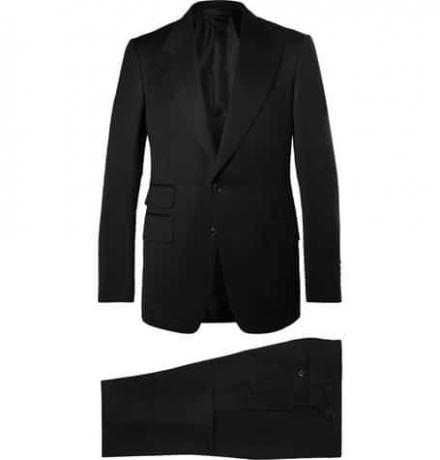 بدلة Icon سوداء Shelton Slim-Fit Grain De Poudre من مزيج الصوف