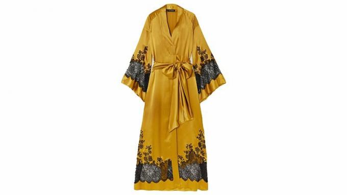 Carine Gilson bälte Chantilly Lace Trimmed Silk Satin Robe