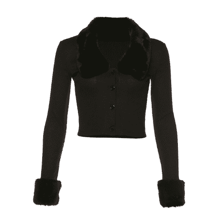 Tri-Pullover-Oberteil aus schwarzem Pelz