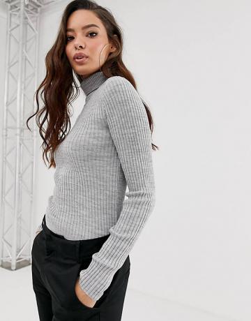 Asos Design Skinny rebrovaný sveter s rolovým výstrihom