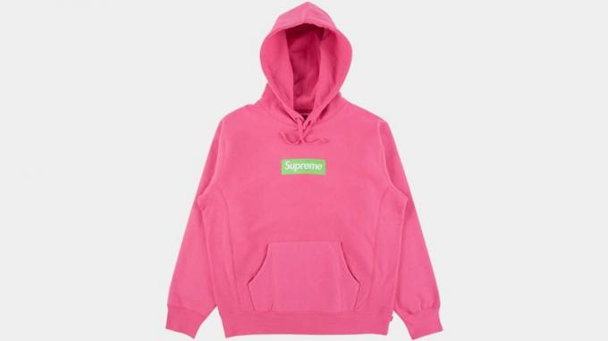 Roze Supreme hoodie met boxlogo