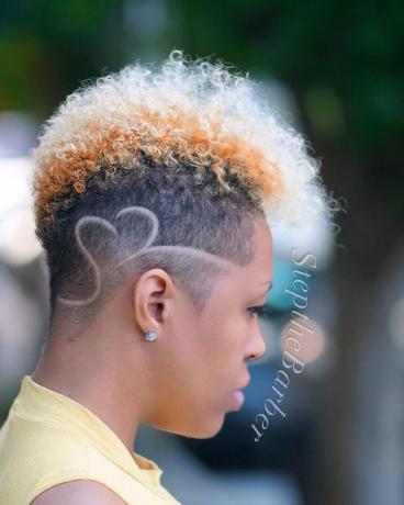 Heart Lines + Mohawk Fade on Afro Curls