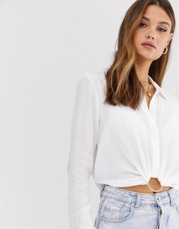 River Island - Cropped overhemd met ringdetail in wit