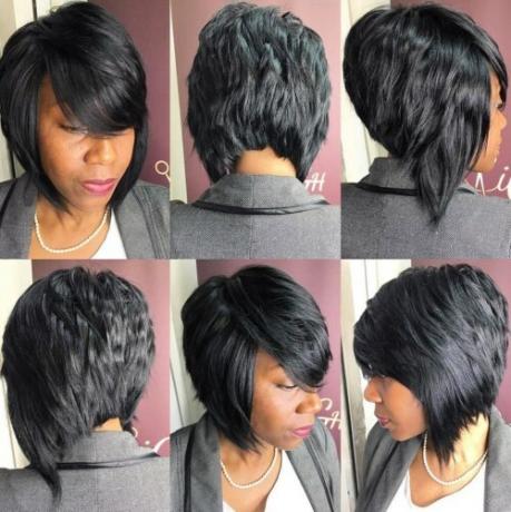 Abgewinkelte Bob-Frisur für schwarze Frauen