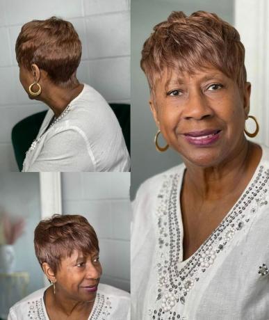Klassinen lyhyt Pixie-hiustenleikkaus yli 50-vuotiaille naisille