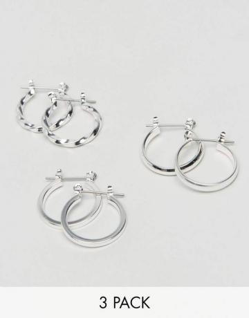 Asos Design Asos Design Pack com 3 brincos de argola de 20 mm em prata