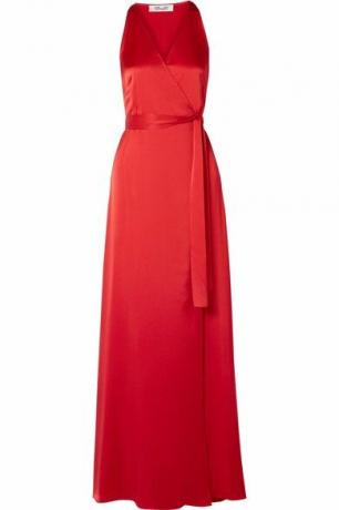 Diane Von Furstenberg Silk Satin Wrap Maxi φόρεμα