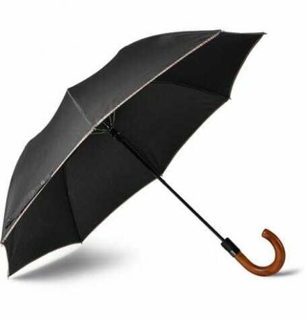 ストライプトリムウッドハンドル折りたたみ傘