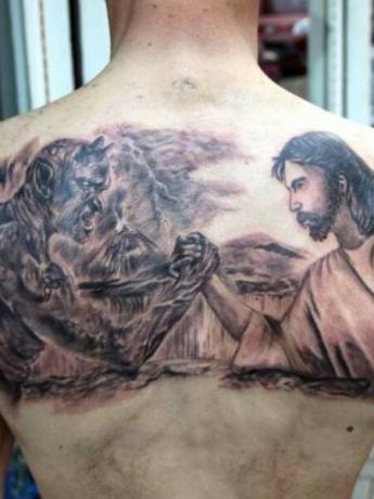 Jezus en duivel tatoeage