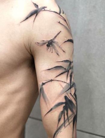 Tetování s polovičním rukávem Dragon Fly