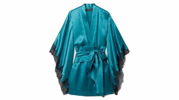 Carine Gilson Bälted Silk Satin And Chantilly Lace Robe
