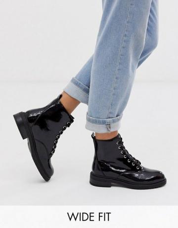 New Look Wide Fit Lace Up Flat Hiker μπότες σε μαύρο χρώμα