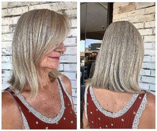 Blunt Long Bob per donne over 60 con capelli fini