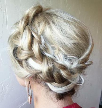 Messy Blonde Two Halo Braids Updo