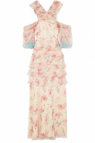 Vilshenko Alisanna Cold Shoulder Printed Crinkled Silk Chiffon -klänning