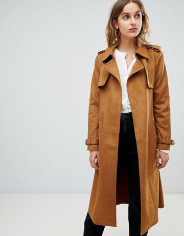 Lao Suedette Trench Coat In Tan
