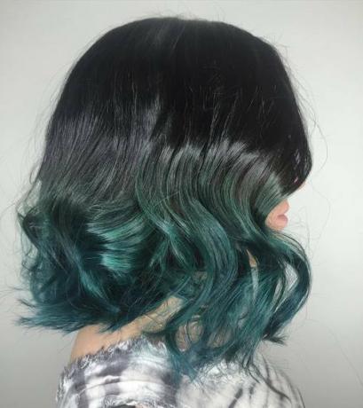 Black To Teal Ombre Lob