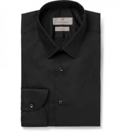 Camisa negra de corte slim de mezcla de algodón elástico