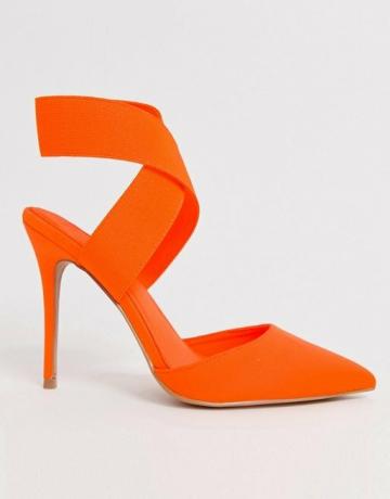 Asos Design Wide Fit Payback elastické vysoké podpätky v neónovo oranžovej farbe
