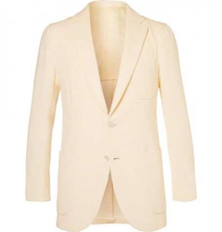 Cream Stretch Cotton Blend Corduroy Suit Jacket