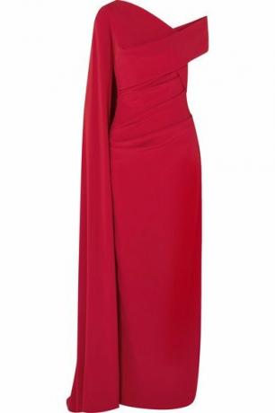 Rosedale One Shoulder Cape Effect Rushhed Stretch Crepe Gown