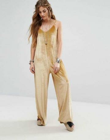 Glamoureuze cami-jumpsuit met wijde pijpen van fluweel
