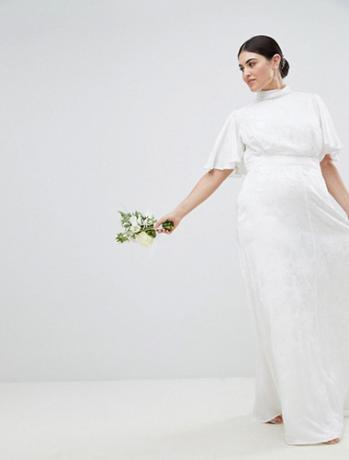 플러터 슬리브가 있는 부드러운 자카드 아소스 에디션 커브 웨딩 드레스