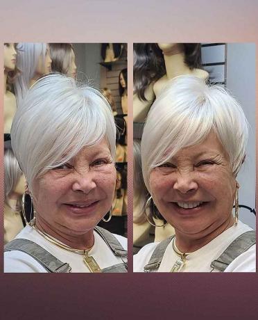 70 yaşındaki kadınlar için patlama ile kısa Pixie Cut