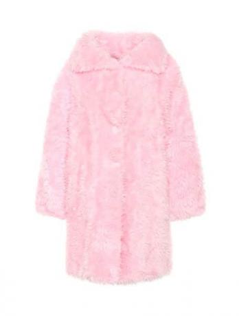 Ružový kabát z umelej kožušiny