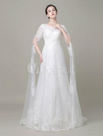 레이스 웨딩 드레스 A 라인 쥬얼 비즈 코트 트레인 브라이덜 드레스